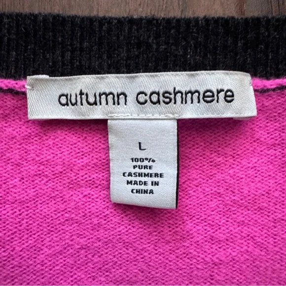 Autumn Cashmere 100% Cashmere Colorblock Sweater L Pink Grey Fuzzy Soft Luxury - Picture 7 of 16